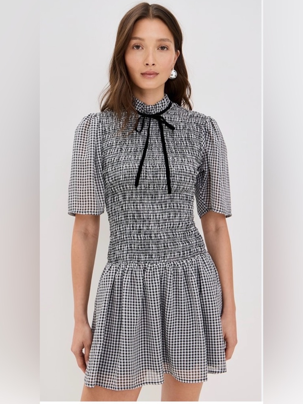 Ganni Gingham Smocked Mini Dress